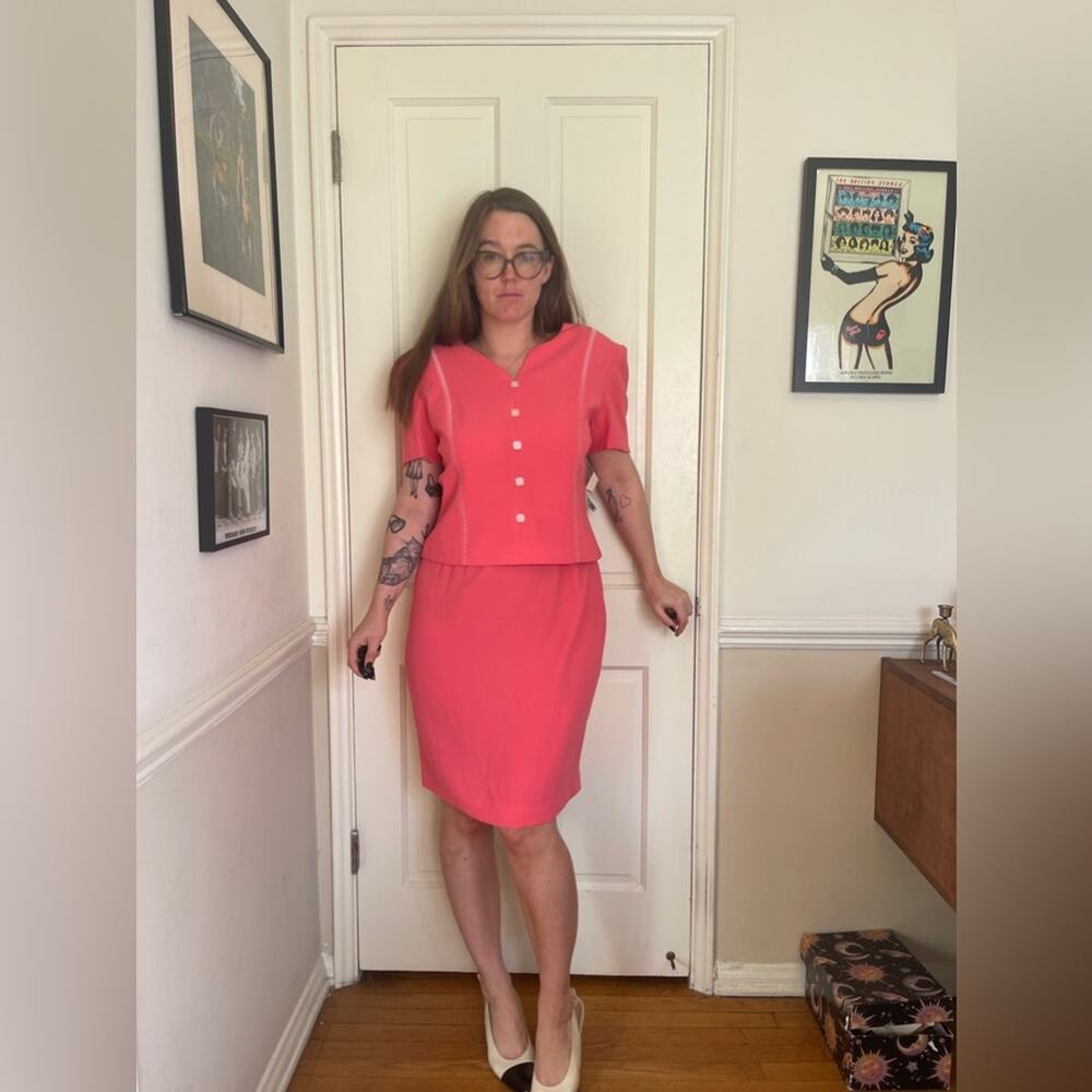 80s Vintage Pink Power Suit Dress